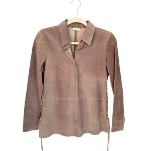 Ecru Suede Lace-Up Shirt Jacket Taupe Size XS